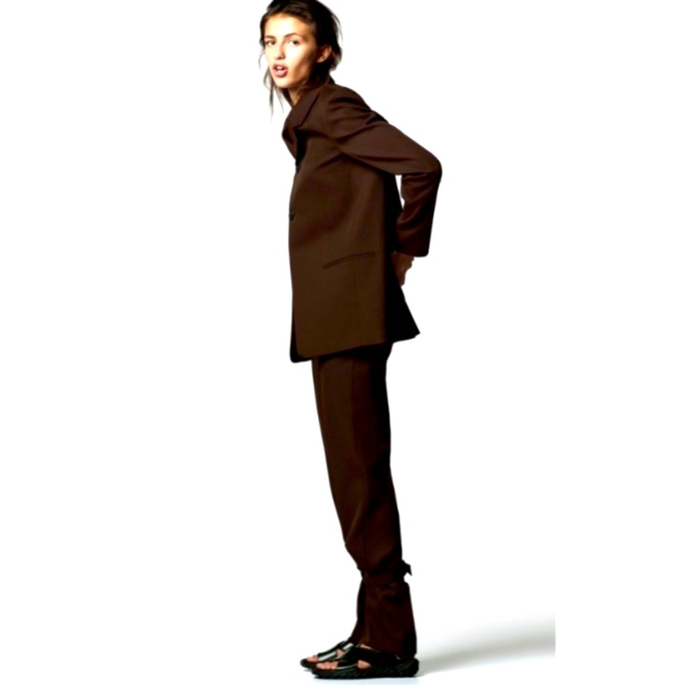 Zara tailored blazer matching buckle straight leg pants suit set NWT
